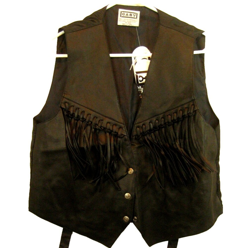 NWT Womens GABY Poly Black Fringed Vest sz Med